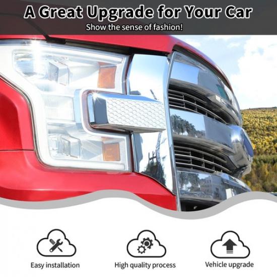 Car Front Bumper Headlight & Grille Cover Trim Bezels For Ford F150 2015+ Chrome