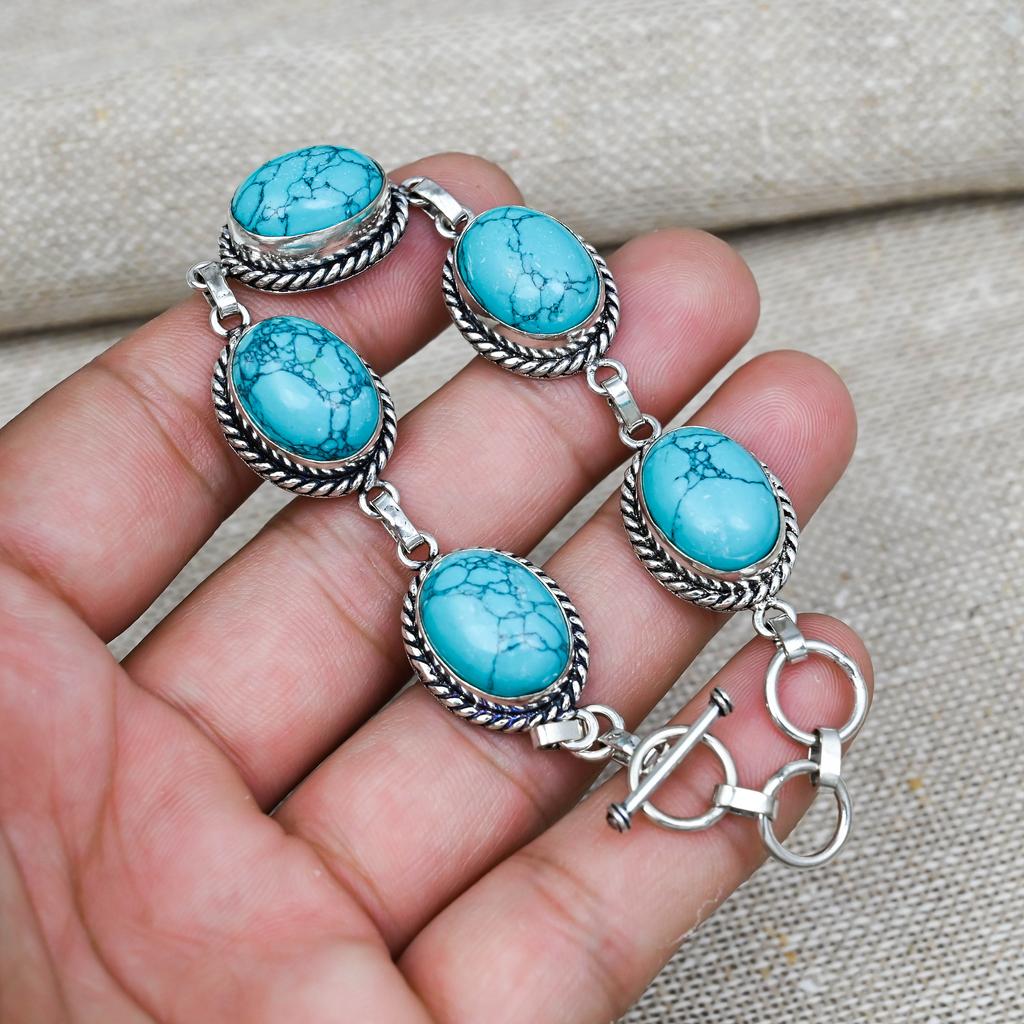 Santa Rosa Turquoise Gemstone 925 Sterling Silver Handmade Bracelet Jewelry Beauteous Gift For Her