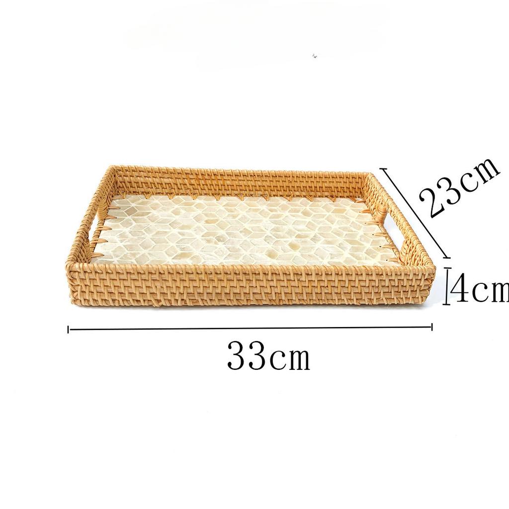 Rechteckiger Naturmuschel Rattan Korb Kreatives Rattan Aufbewahrungstablett Bunter Muschel Aufbewahrungskorb Obstschale Heim Organizer