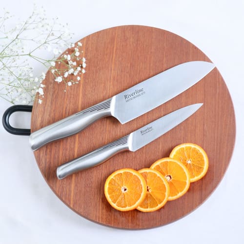 Two-piece kitchen knife set (Santoku and Petty) [Riverline, a long-established cutlery manufacturer founded in 1873] "All-stainless steel, streamlined