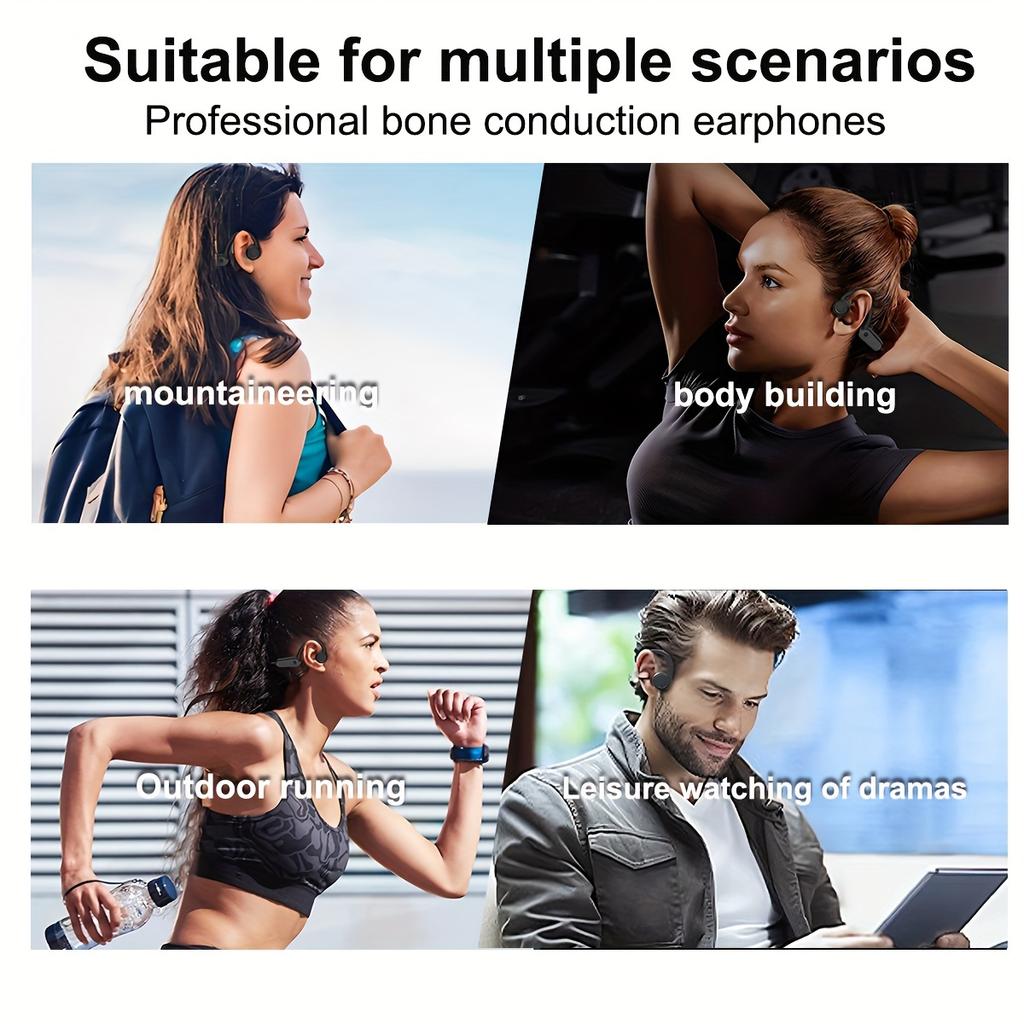 Bone conduction headphones Open-ear true wireless sports earphones with built-in microphone, new ear-hook design for running, cycling, hiking, and
