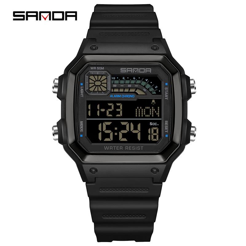 Sanda Sports Waterproof Square Electronic Watch for Teens - Unisex Fashionable and Simple Design