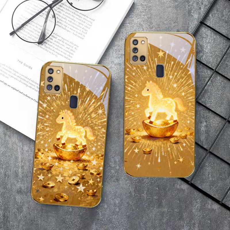 The shining golden pony For Samsung A 31 32 A33 A34 35 14 A15 13 A16 25 26 50 52 53 54 55 56 70 71 72 73 Golden glass phone case