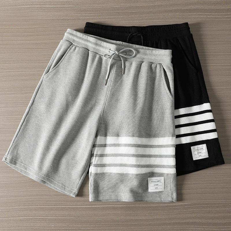Men's Trendy Quick-Dry Summer Waffle Shorts - Casual Straight Sportswear with Four Stripes