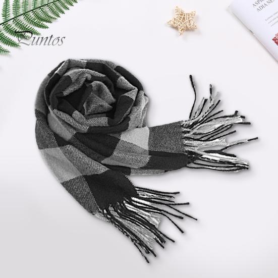 Men Scarf Winter Windproof Breathable Soft Contrast Color Tassel Keep Warm Patchwork English Stylish Washable Muffler for Outdoor