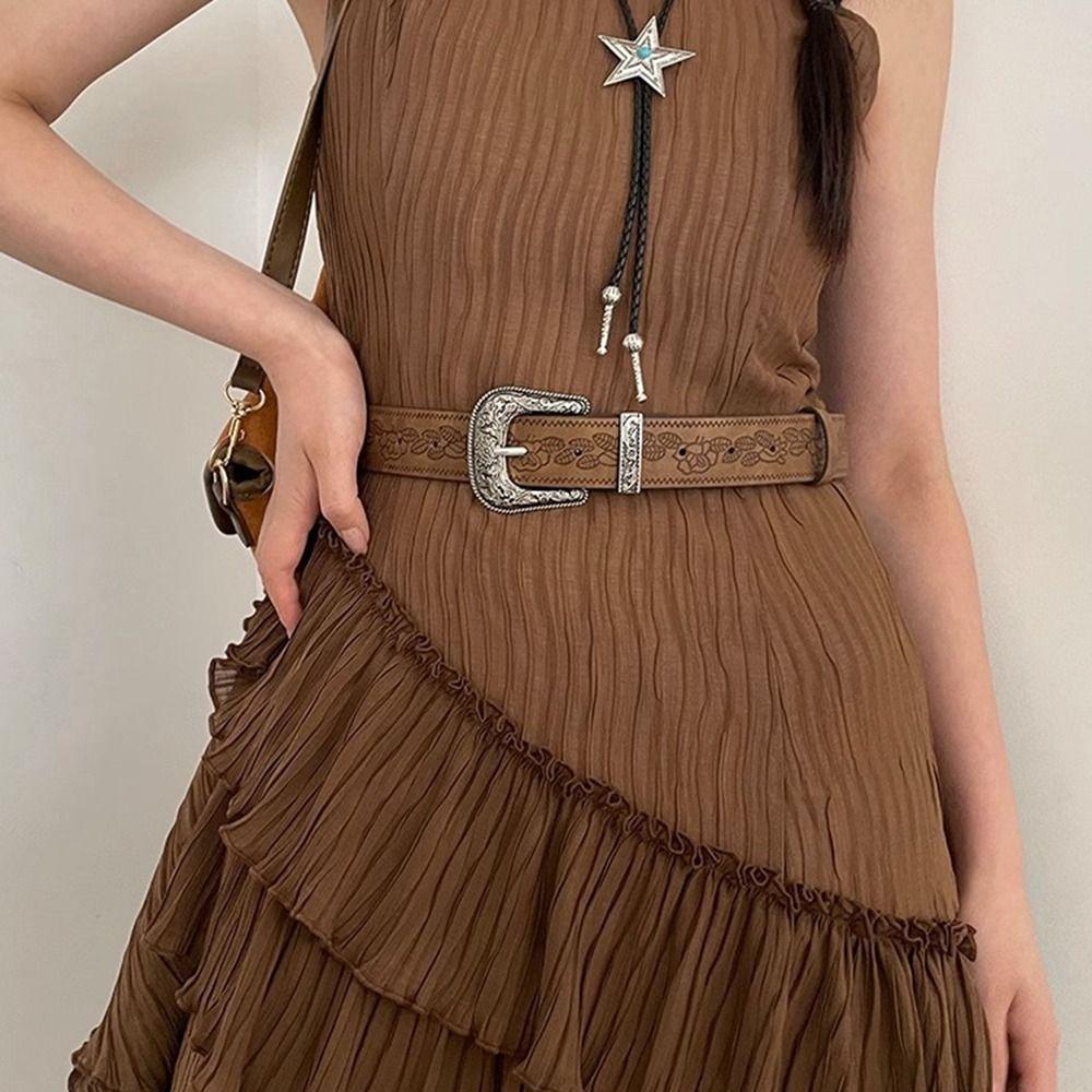 Vintage Printed Ethnic Style Belt Y2k Pants Decorative Fashion PU Leather Belt  Daily