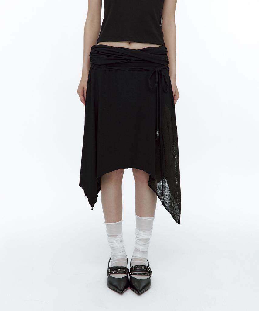 Rough Neck Knit Layer Drape Skirt Black