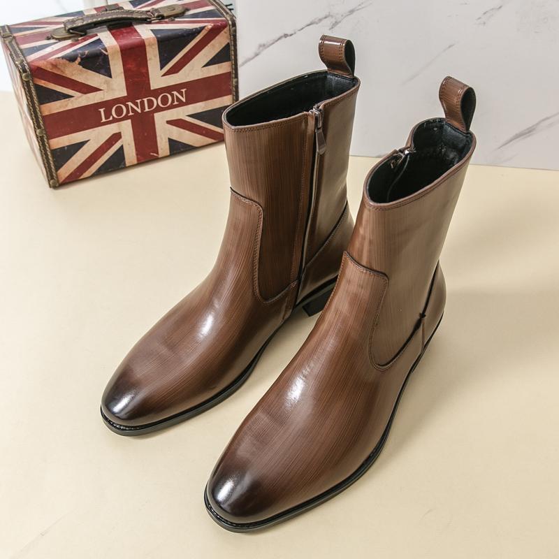 Fashion Fashionable New Men's Pointed Brushed Color Side Zipper High Top Boots British Men's Comfortable Anti Slip Chelsea Outdoor Boots