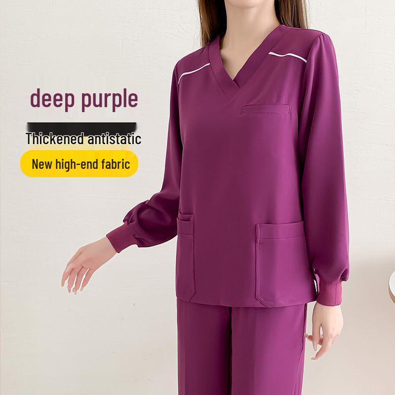 Enhanced Anti-Static Long Sleeve Scrub Suit - Quick-Drying, Stretchable, Medical Gown for Nurses