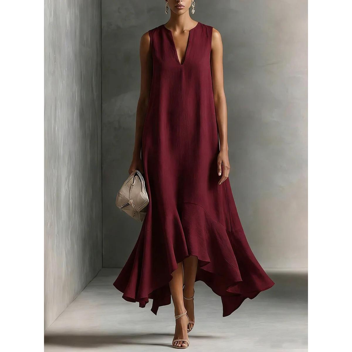 Women s V Neck Sleeveless Maxi Dress Loose Fit Casual Irregular Hem Linen Dress 2XL