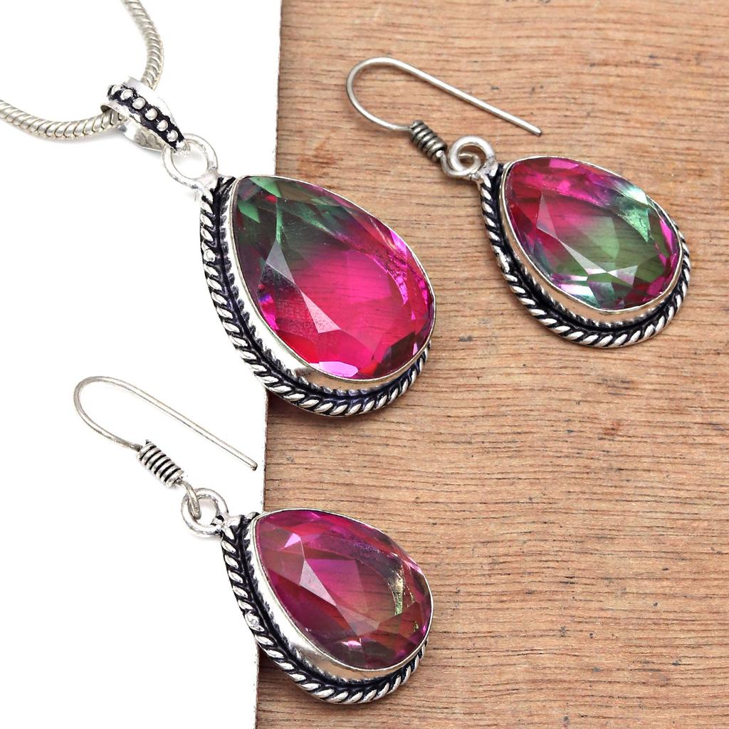 Bio-Tourmaline Quartz Jewelry Set 18-20'' Handmade For Womens Unisex New