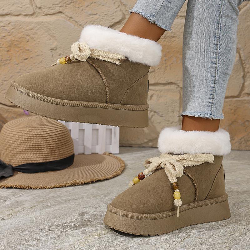 Fashion Thick Bottom Fur Winter Snow Boots Woman Casual Bowknot Non Slip Cotton Padded Shoes Woman Short Plush Platform Ankle Boots