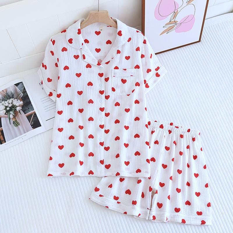 Women's Pure Cotton Summer Pajama Set - Sweet, Breathable, Short Sleeve & Shorts