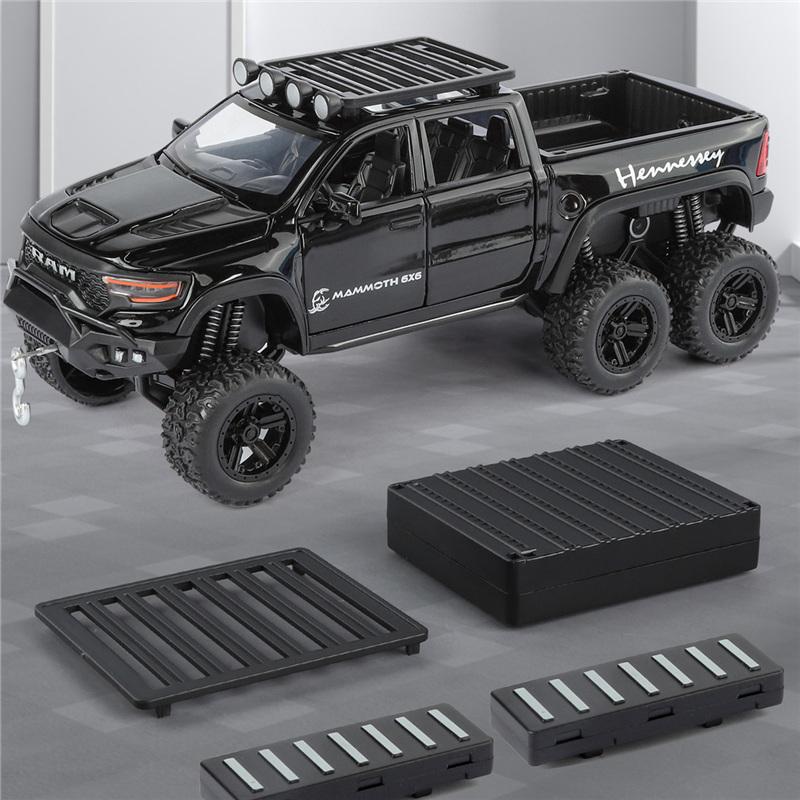 1/32 DODGE Tyrannosaurus RAM Alloy Pickup Camper Van Car Model Diecasts Metal Off-road Vehicles Car Model Sound Light Kids Gifts