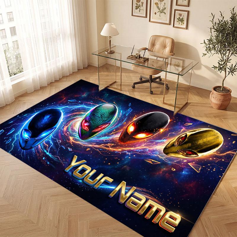 Space Cosmic Theme Crystal Velvet Floor Rug Personalized Custom Name Text Warm Carpet Home Decoration
