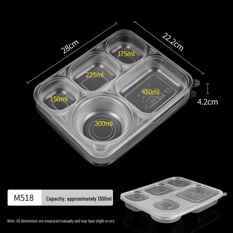 Moluo Na 1300ml 5-Compartment Disposable Plastic Lunch Box