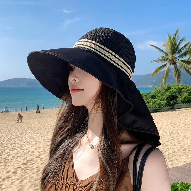 

Summer Fashion Large Brim Floppy Hat With Uv Protection And Neck Cover For Women Outdoor Activities чорний