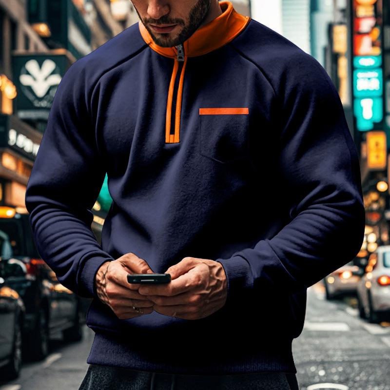 Autumn and Winter Men's Fleece Sweatshirt Stand-up Collar Half Zipper Long Sleeve Trend Men's Top