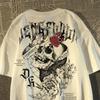 Neues reinrassiges Baumwoll-T-Shirt im amerikanischen Retro-Stil mit Totenkopf-Print, Rundhalsausschnitt und kurzen Ärmeln für Damen, Sommer-Oberteile aus Europa und Amerika