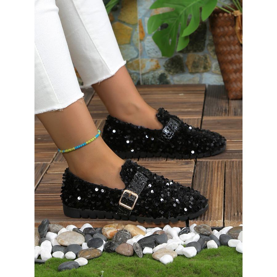 2025 New Vintage Sequined Mary Jane Shoes Women's Plus Size Mary Jane Shoes French-Style Flats