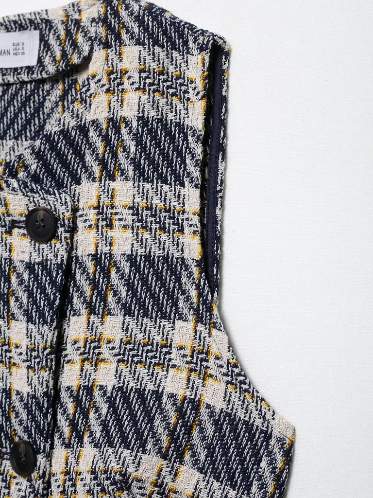 European & American Women's Summer Plaid Sleeveless Vest and Wide Pleated Culottes Set A36231/2