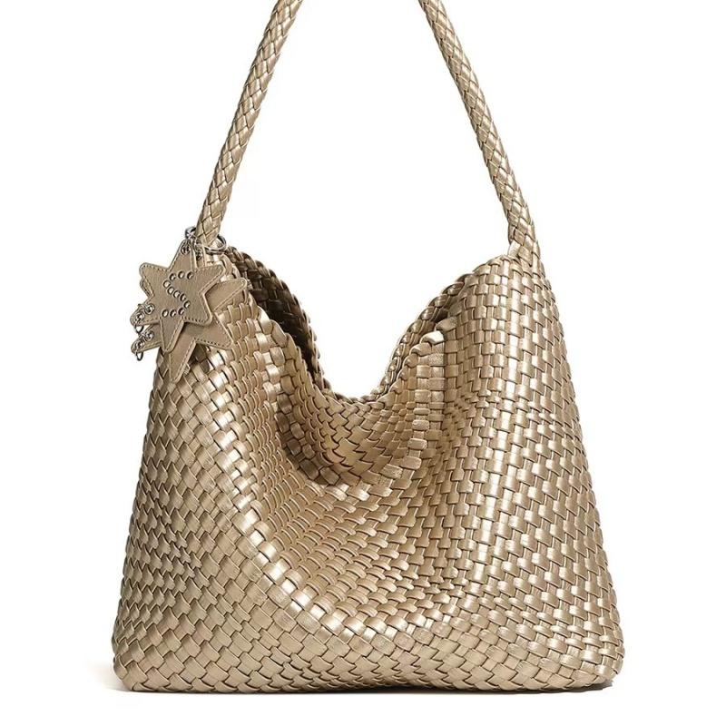 Champagne Color Woven Tote Bag Large