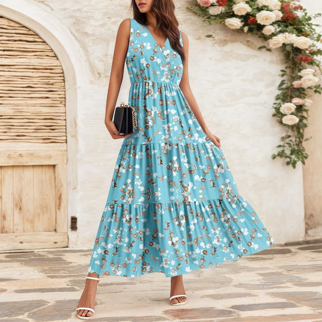 Women's Flowing Dresses Women's Summer Dresses Casual Sleeveless Long Dresses Cute Floral Long Dresses