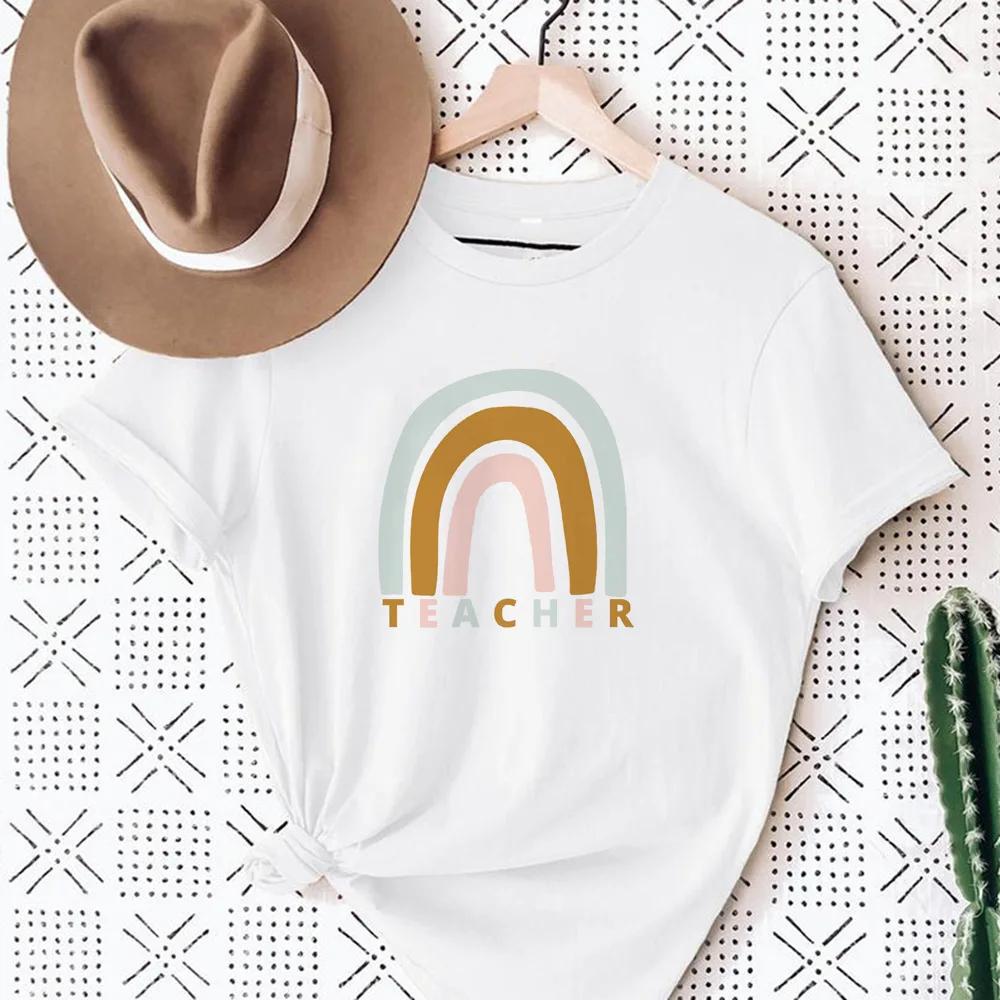 Womens Teach Love Rainbow Mama Graphic TShirt Harajuku Style Aesthetic Rainbow Print Modal Dress Casual Top for Women Cartoon