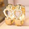 Cute Female White Stone Skeleton Heart Hoop Earrings Trendy Fashion Gold Color Wedding Jewelry For Women