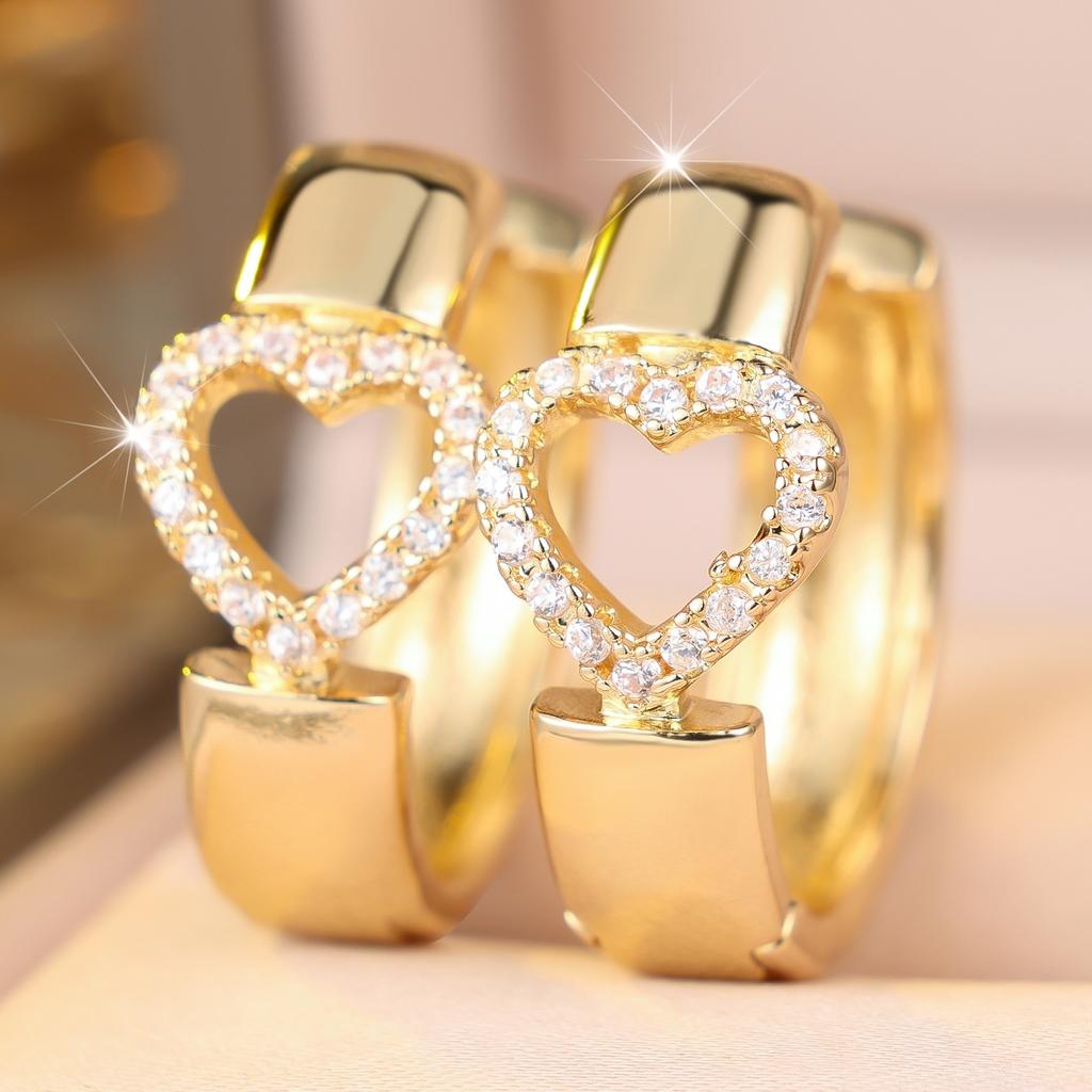 Cute Female White Stone Skeleton Heart Hoop Earrings Trendy Fashion Gold Color Wedding Jewelry For Women