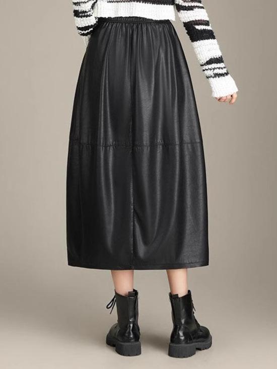 Women's 2025 New Style Elastic Waist Leather Skirt - Versatile Bud Skirt with Flattering Fit