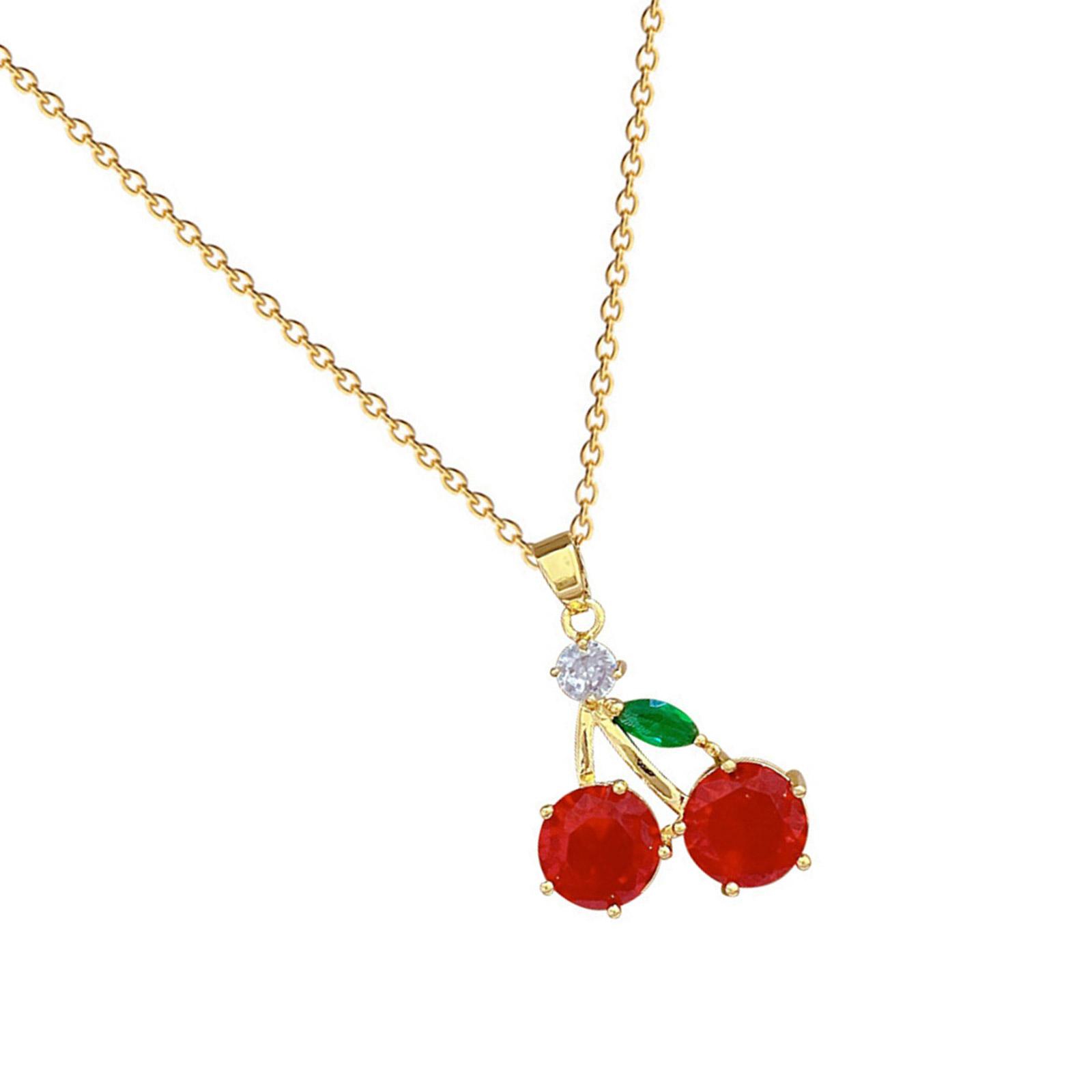 

Fashionable Zircon Cherry Pendant Necklace Eye Catching Zircon Cherry Necklace Neck Jewelry Adds Sparkle To Any Outfit