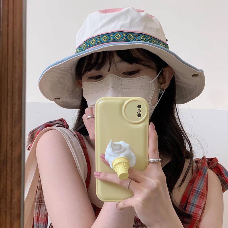 Guochao bucket hat men and women spring and summer travel mountaineering visor fashion contrasting color splicing basin hat