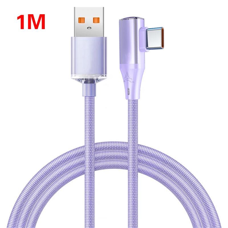 

90-градусный кабель типа C с коленом Pd 120 Вт, кабель быстрой зарядки типа C для iPhone 15 Pro Max, Samsung, Xiaomi, Huawei, зарядное устройство, кабель для передачи данных фиолетовый