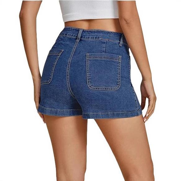 Women's Light Blue High Waist Denim Shorts with Five Pocket and Adjustable Belt Loops