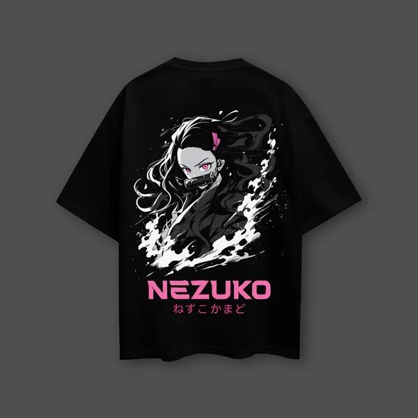 Demon Slayer Anime Nezuko Kamado Oversized Black Tshirt Men and Women Breathable High Quality Y2K Short Sleeve Summer Tshirt