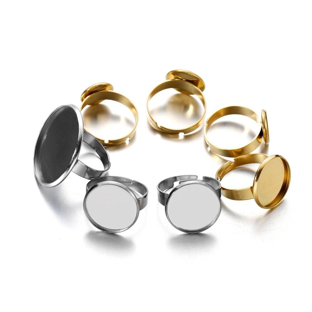 10pcs 10/12/14/16/18/20/25mm No Fade Stainless Steel Adjustable Ring Settings Blank/Base For 10-25mm Glass Gemstone Cabochons