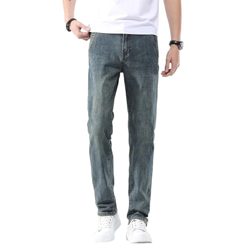Korean Style Trendy Fashion Men's Jeans Small Straight Elastic Slim Fit Men's Pants Casual Versatile Long Pants Men's Style