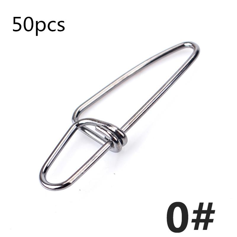 

50 шт., рыболовные оснастки из нержавеющей стали, быстрозажимной зажим, безопасный разъем, аксессуары, зажим для крючка для приманки 0#-10kg-50pcs
