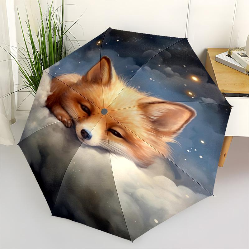1pc Animals: cats,cows Umbrella Portable Folding Umbrella Iron Frame Hole Bone Structure Outdoor Home Umbrella