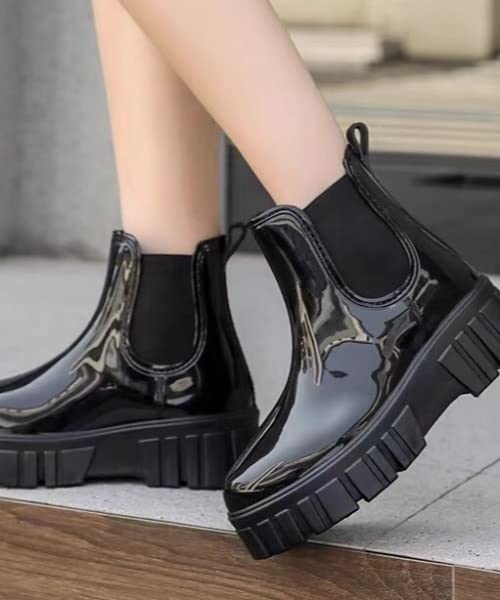 Aimoha Kurze Regenstiefel mit Seiteneinsatz und Keilabsatz Dick Bequem und Komfortabel für Gummi Regen Gartenarbeit und Schnee Natürlich Designt für Jeden Tag