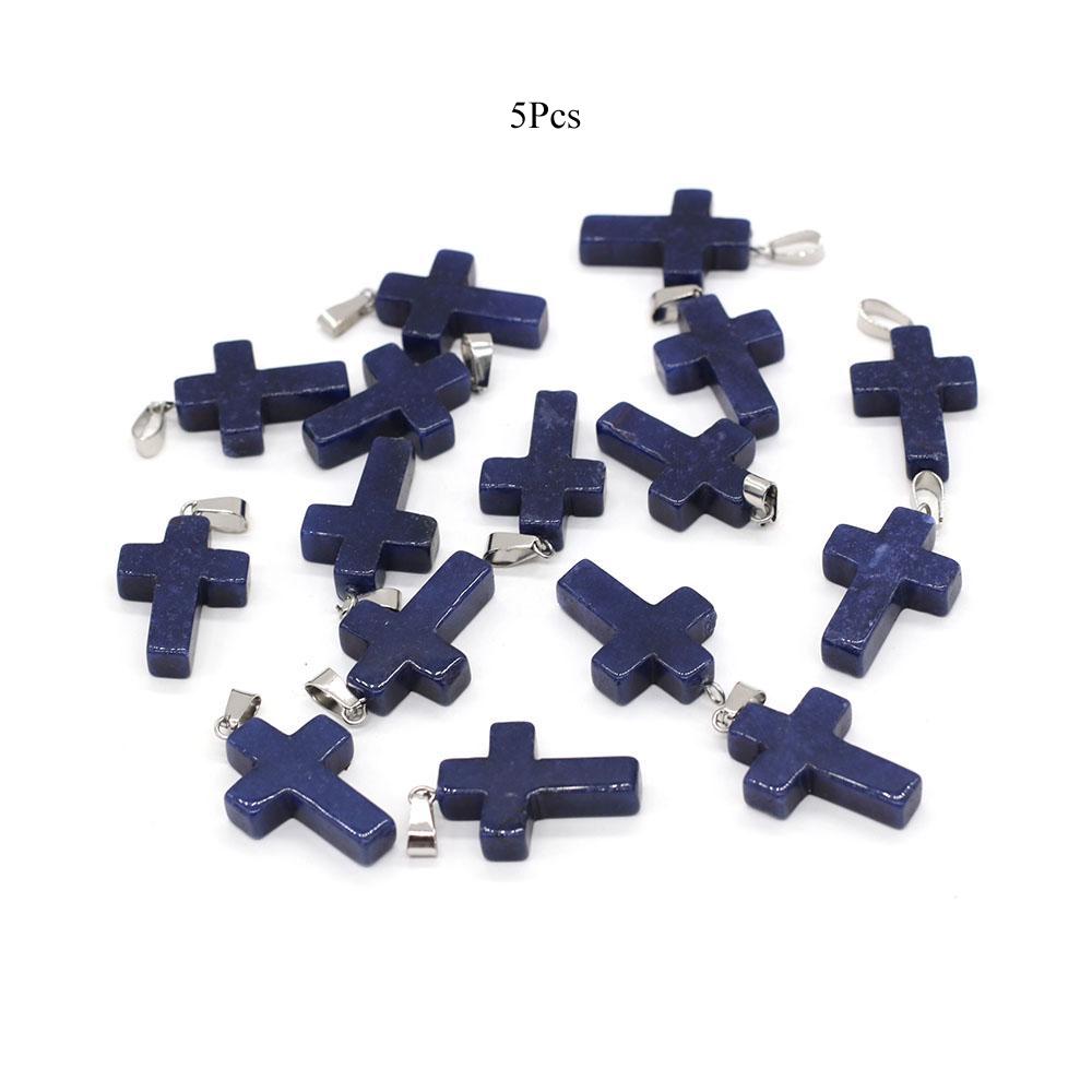 5Pcs Natural Stone Quartz Pendants Exquisite Cross-shaped Semi-precious Charms for Jewelry Making DIY Necklace Accessory Easter Gifts