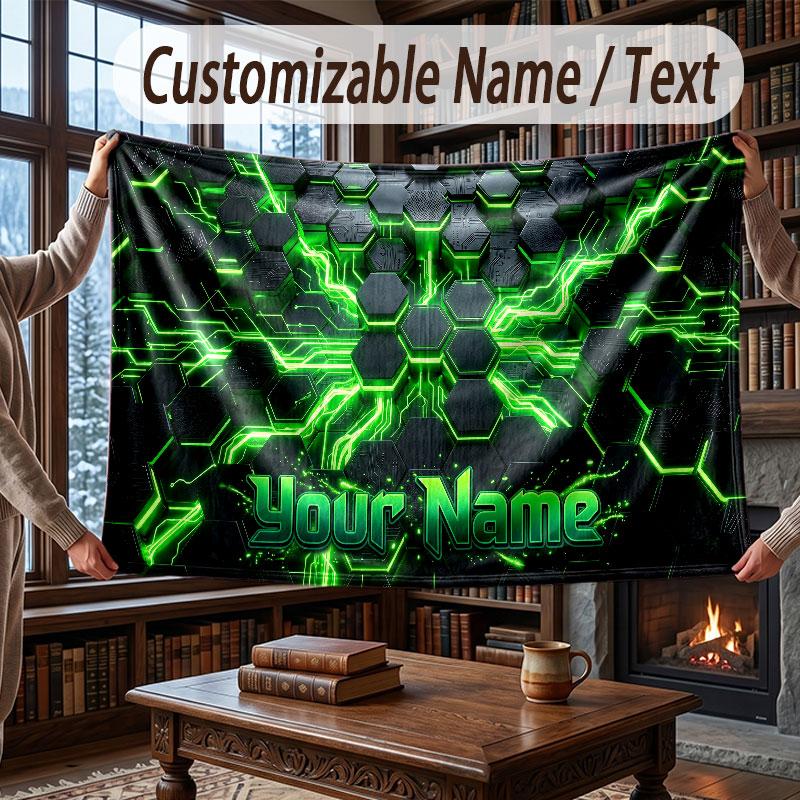 Abstract Geometric Theme Throw Blanket Custom Name Text Personalized Blanket Soft Cozy Blanket for Home Sofa Bed