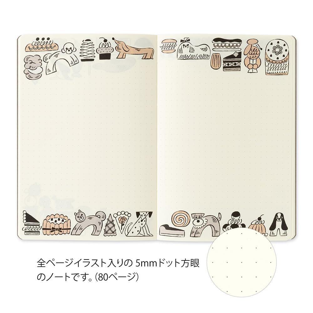 MIDORI Designphil Yurulog Notebook B6 Sweets and Animals Pattern 15399006, Cute Kawaii Dot Grid Journal 80 Pages