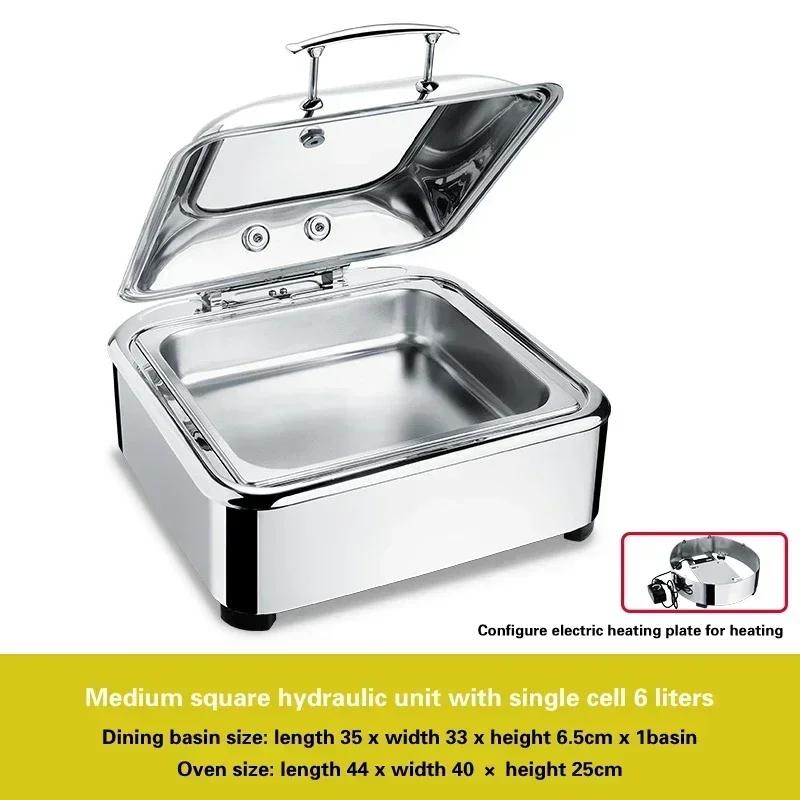 Electric heating insulation furnace Hotel breakfast stove Square Buffet Furnace tableware Stainless steel hydraulic buffet stove