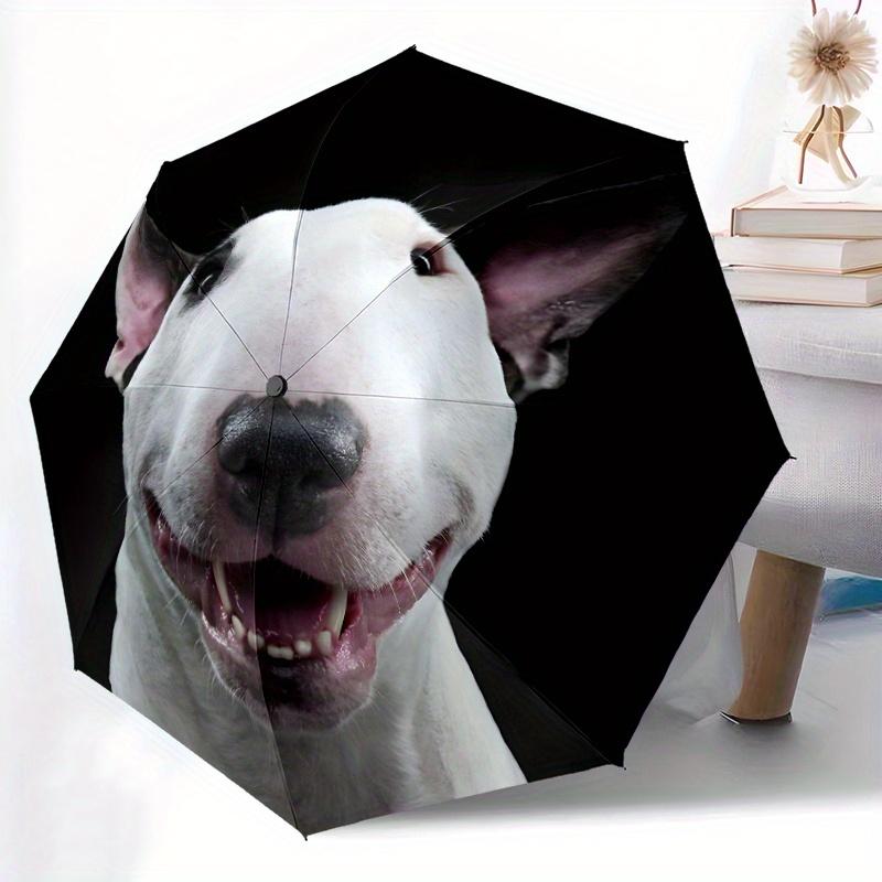 Automatic Open/Close Umbrella with Cute White Dog Face Design - Compact Travel Umbrella, Windproof 8-Rib Frame, Lightweight &