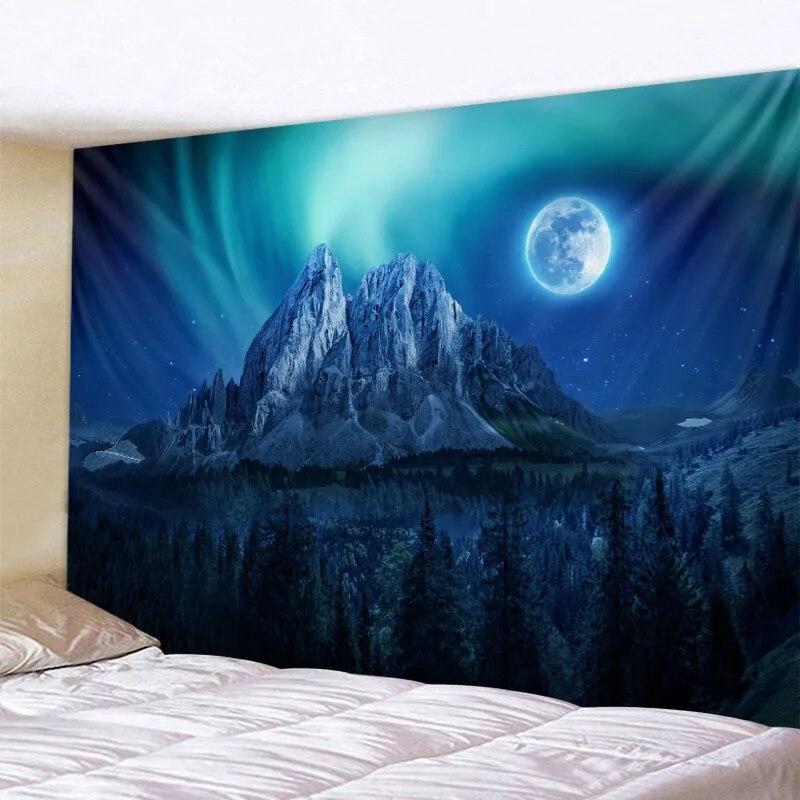Galaxy Night Sky Tapestry Moon Night Starry Sky Scenery Tapestry Bohemian Psychedelic Home Living Room Bedroom Decoration