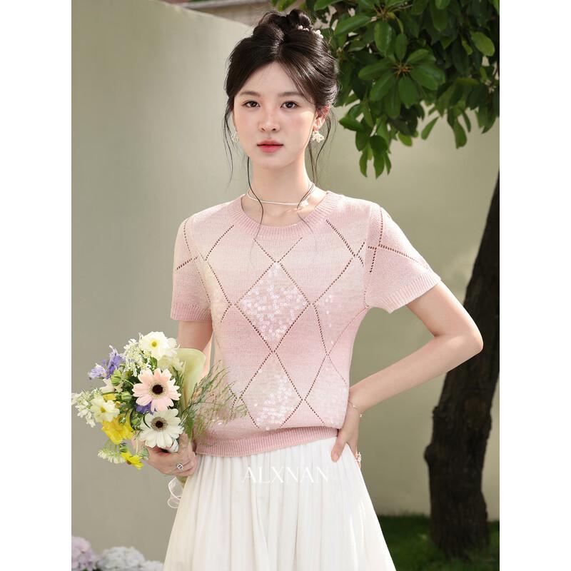 Women s Pink Knit Short-Sleeve Top M