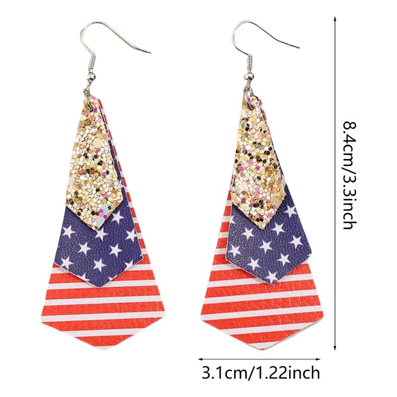 Retro Inspired Lightweight Earrings with Unique Multi Layer Print and Flag Sequins Portable for Festive Occasions