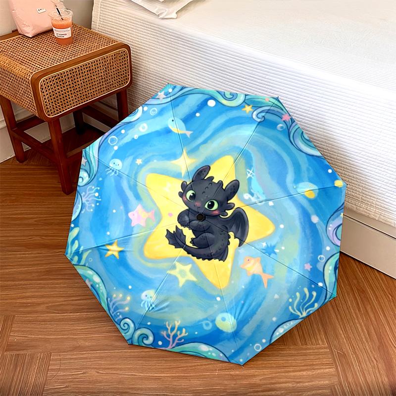 

1PC Automatic Folding Umbrella Toothless Night Fury Pattern 8 Ribs Portable Foldable Travel Umbrella Christmas Birthday Gift разноцветный
